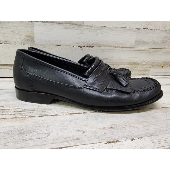 Bass Black Leather Slip-On Loafers with Kiltie Tassels Men US Size 9.5M - Picture 1 of 9